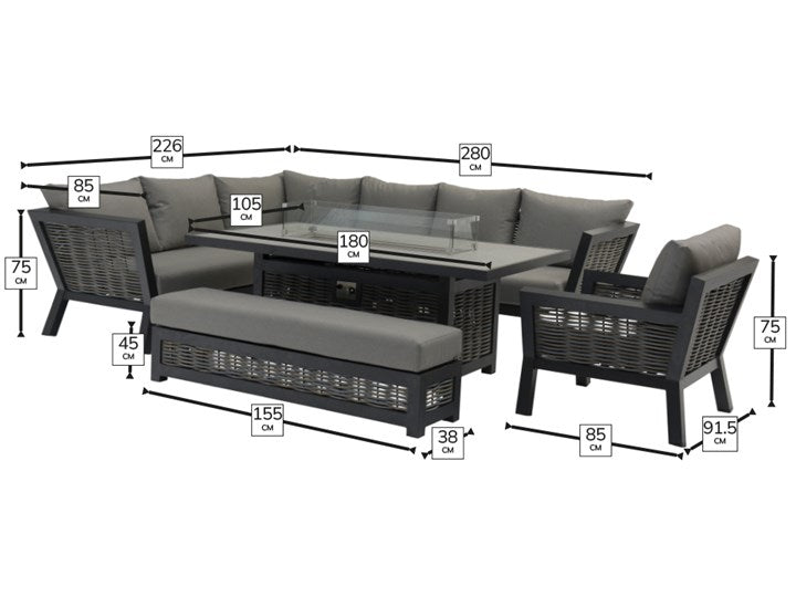 Bramblecrest Tuscan L-Shape Firepit Set
